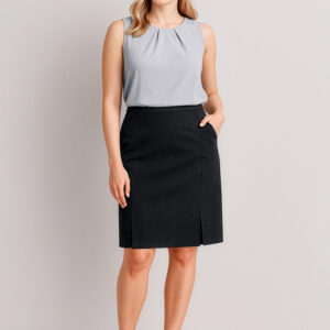 Womens Siena Front Pleat Detail Straight Skirt Black
