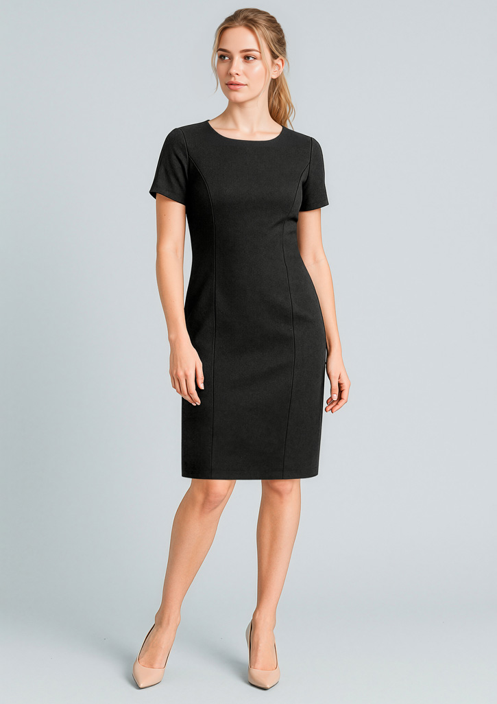 Womens Cool Stretch Short Sleeve Shift Dress Black Womens Cool Stretch Short Sleeve Shift Dress Black