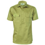 Cotton Drill Close Front Work Shirt - Short Sleeve Khaki