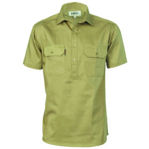 Cotton Drill Close Front Work Shirt - Short Sleeve Khaki