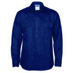 Close Front Cotton Drill Shirt - Long Sleeve Navy