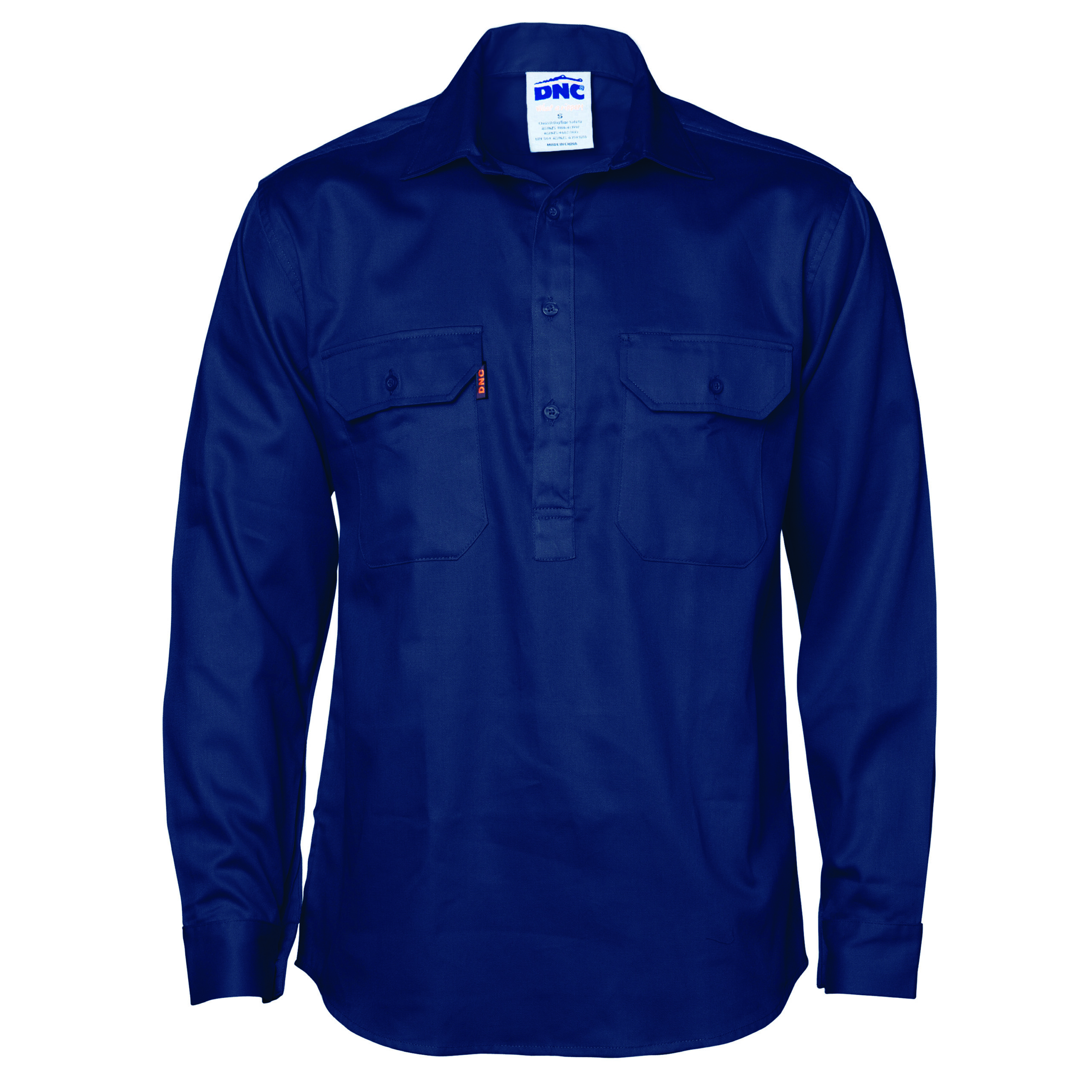 Close Front Cotton Drill Shirt - Long Sleeve Navy Close Front Cotton Drill Shirt - Long Sleeve Navy