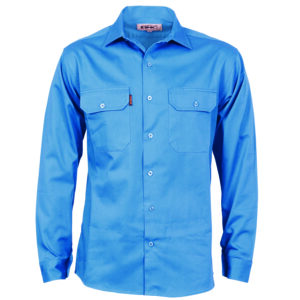 Cotton Drill Work Shirt With Gusset Sleeve - Long Sleeve Sky