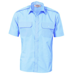 Epaulette Polyester/Cotton Work Shirt - Short Sleeve Sky