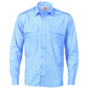 Epaulette Polyester/Cotton Work Shirt - Long Sleeve Sky