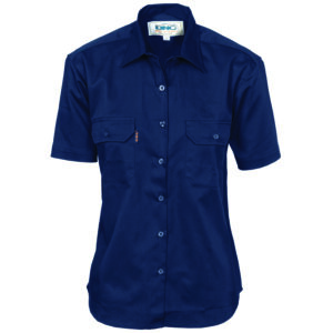 Ladies Cotton Drill Work Shirt - Short Sleeve Navy