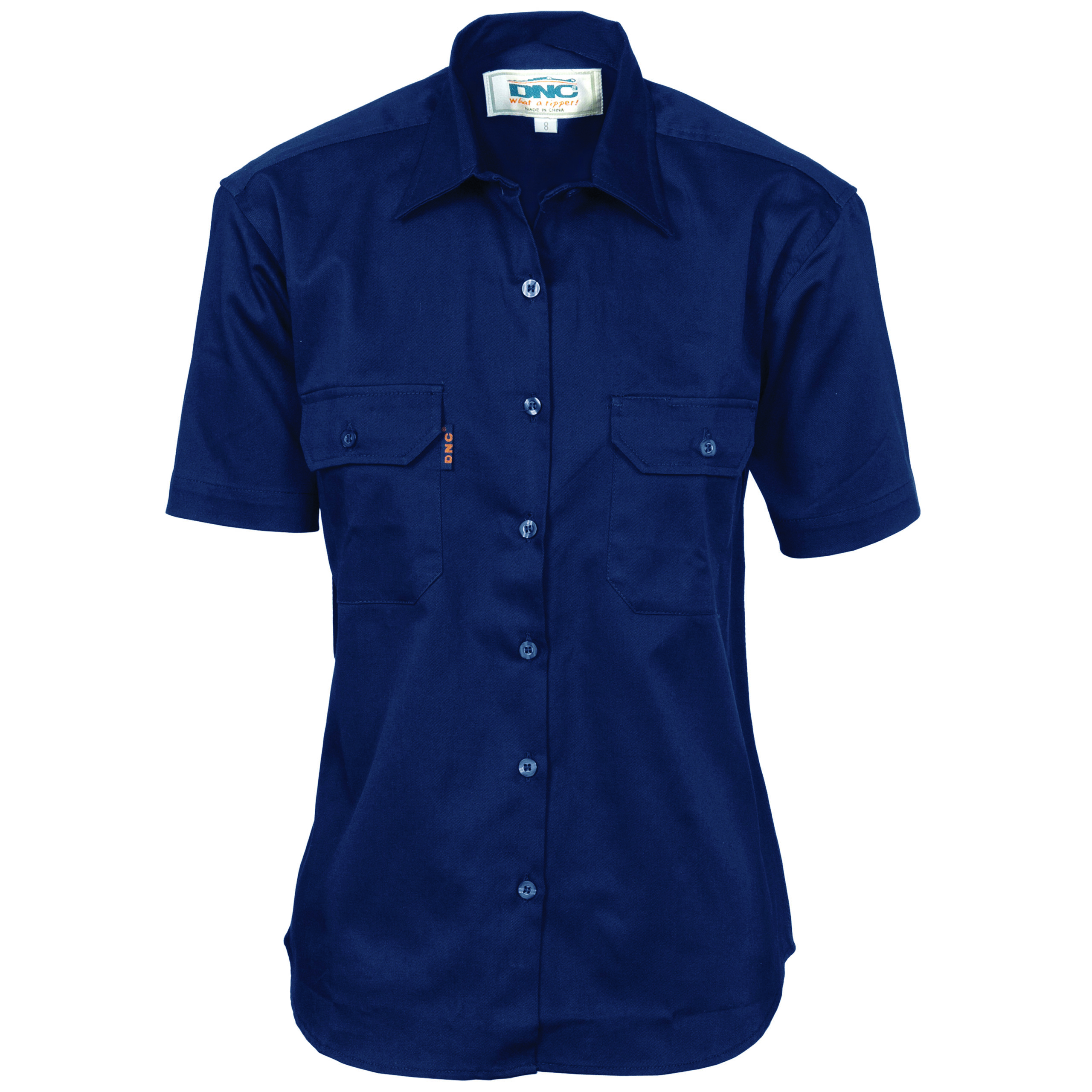 Ladies Cotton Drill Work Shirt - Short Sleeve Navy