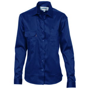 Ladies Cotton Drill Work Shirt - Long Sleeve Navy