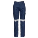 Ladies Cotton Drill Cargo Pants with 3M Reflective Tape Navy