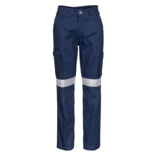 Ladies Cotton Drill Cargo Pants with 3M Reflective Tape Navy