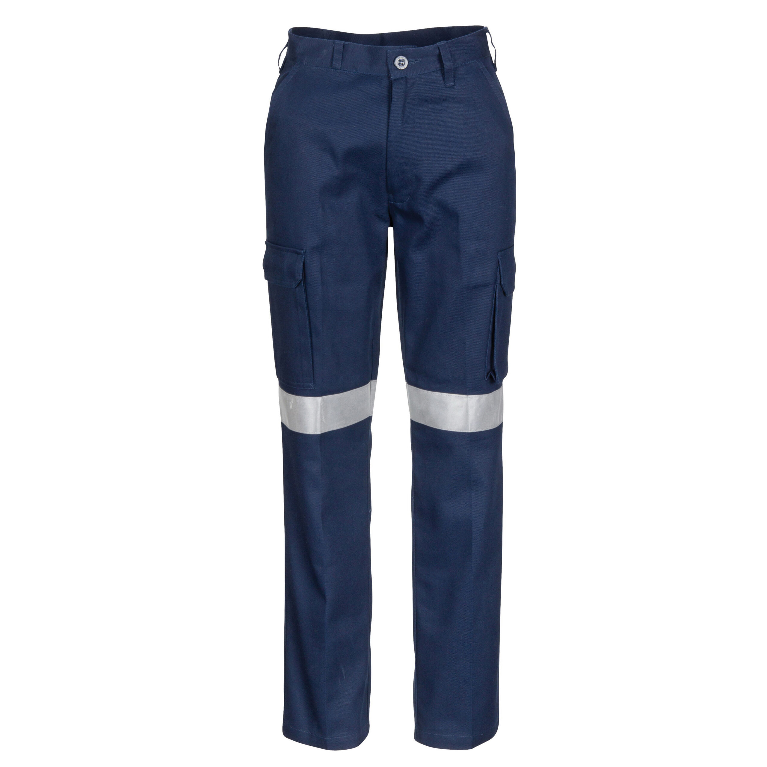 Ladies Cotton Drill Cargo Pants with 3M Reflective Tape Navy