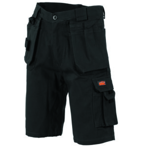 Duratex Cotton Duck Weave Tradies Cargo Shorts - with twin holster tool pocket Black