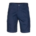 Middle Weight Cotton Double Slant Cargo Shorts - With Shorter Leg Length Navy