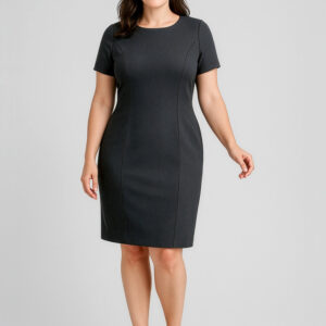 Womens Comfort Wool Stretch Short Sleeve Shift Dress Black