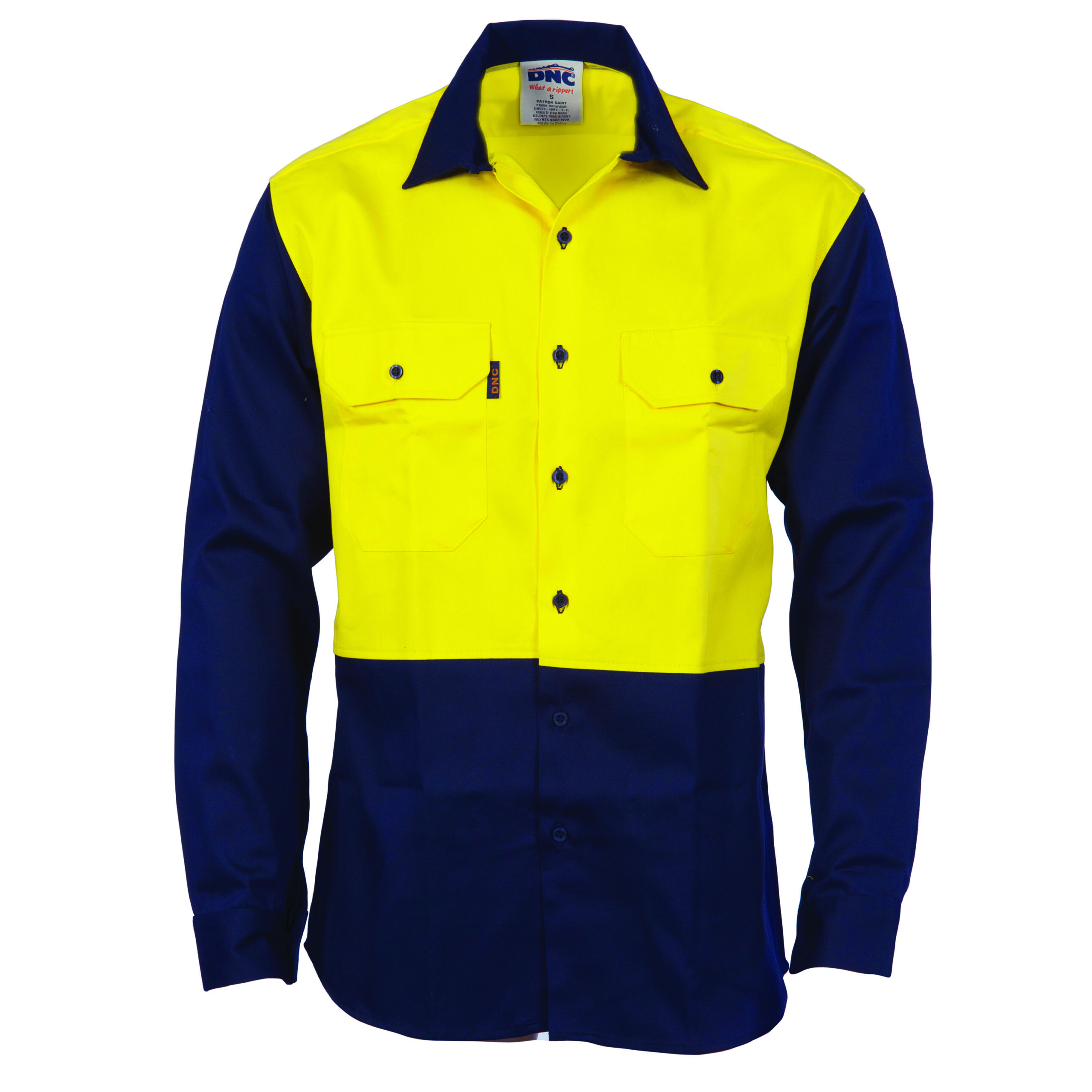 Patron Saint® Flame Retardant Two Tone Drill Shirt - L/S Yellow/Navy
