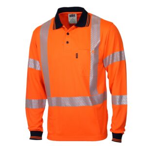 HiVis Segmented Tape X Back Polo - LS Orange