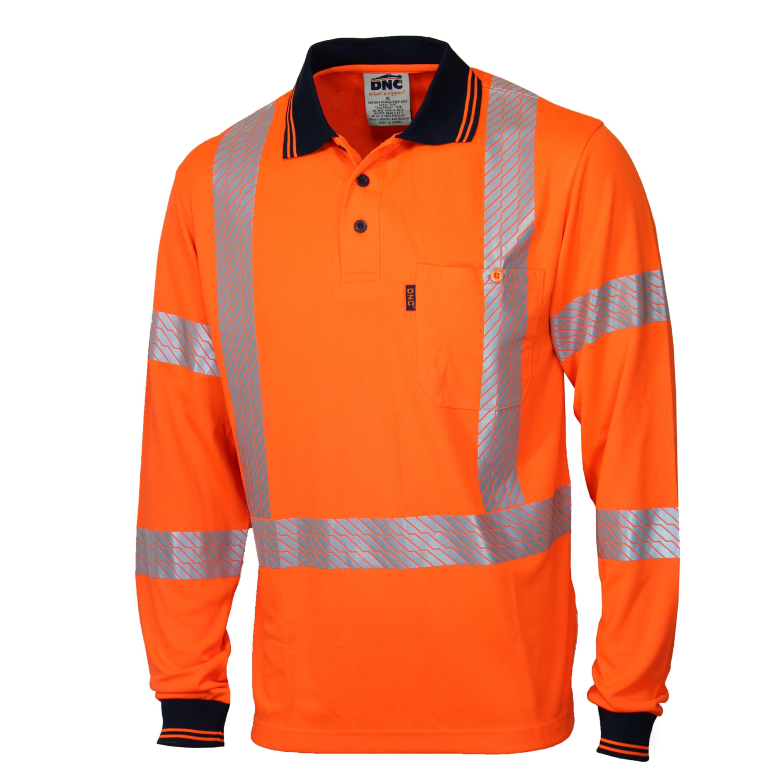 HiVis Segmented Tape X Back Polo - LS Orange HiVis Segmented Tape X Back Polo - LS Orange