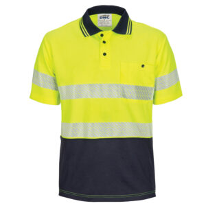 HIVIS Segment Taped Mircomesh Polo - Short Sleeve Yellow/Navy