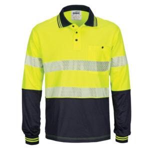 HIVIS Segment Taped Mircomesh Polo - Long Sleeve Yellow/Navy