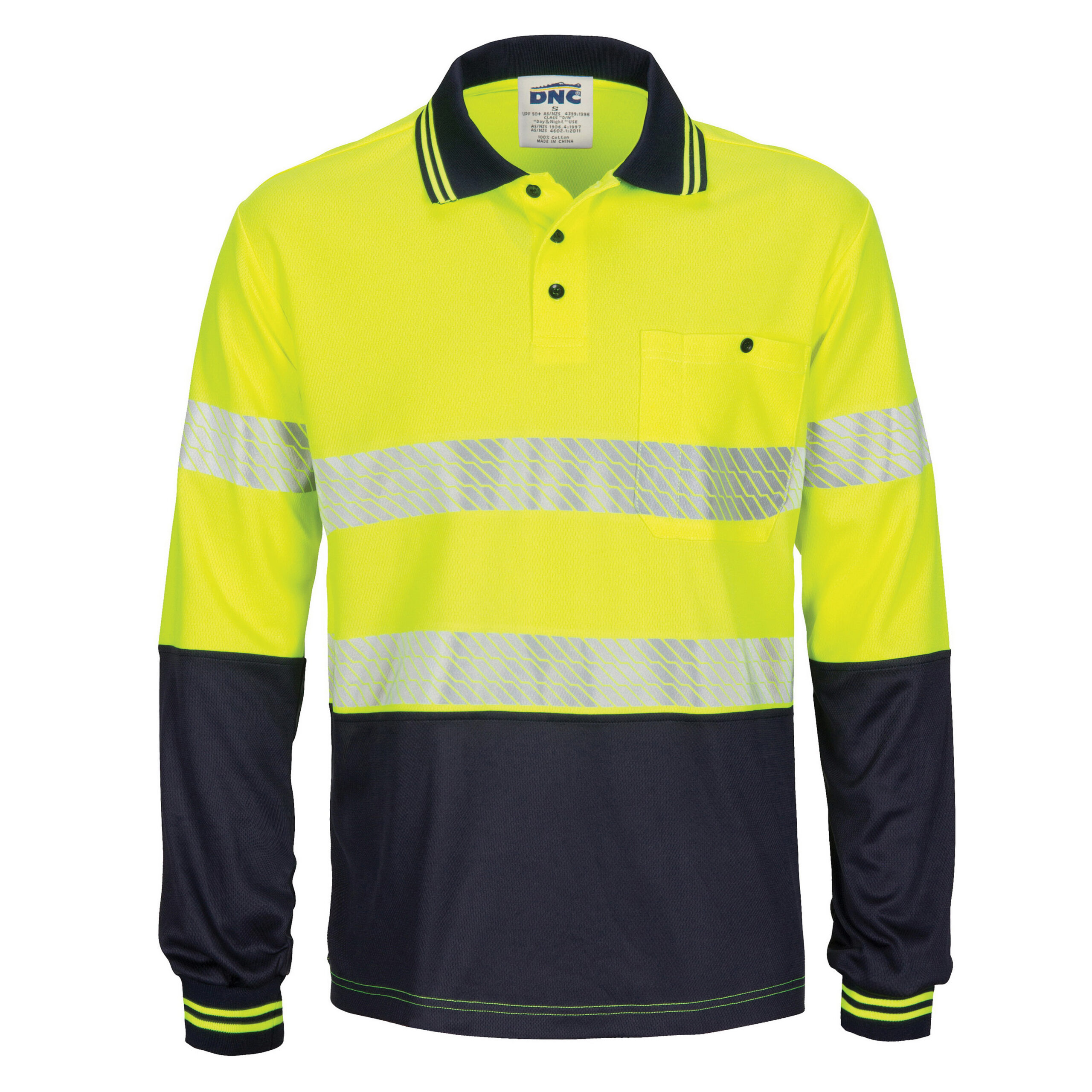 HIVIS Segment Taped Mircomesh Polo - Long Sleeve Yellow/Navy HIVIS Segment Taped Mircomesh Polo - Long Sleeve Yellow/Navy