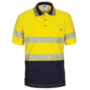 HIVIS Segment Taped Cotton Jersey Polo - Short Sleeve Yellow/Navy
