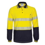 HIVIS Segment Tape Cotton Jersey Polo - Long Sleeve Yellow/Navy