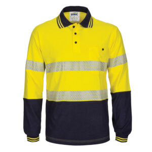 HIVIS Segment Tape Cotton Jersey Polo - Long Sleeve Yellow/Navy