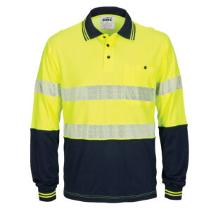 HIVIS Segment Taped Cotton Backed Polo - Long Sleeve Yellow/Navy