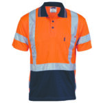 HiVis D/N Cool Breathe Polo Shirt with Cross Back R/Tape - Short Sleeve Orange/Navy