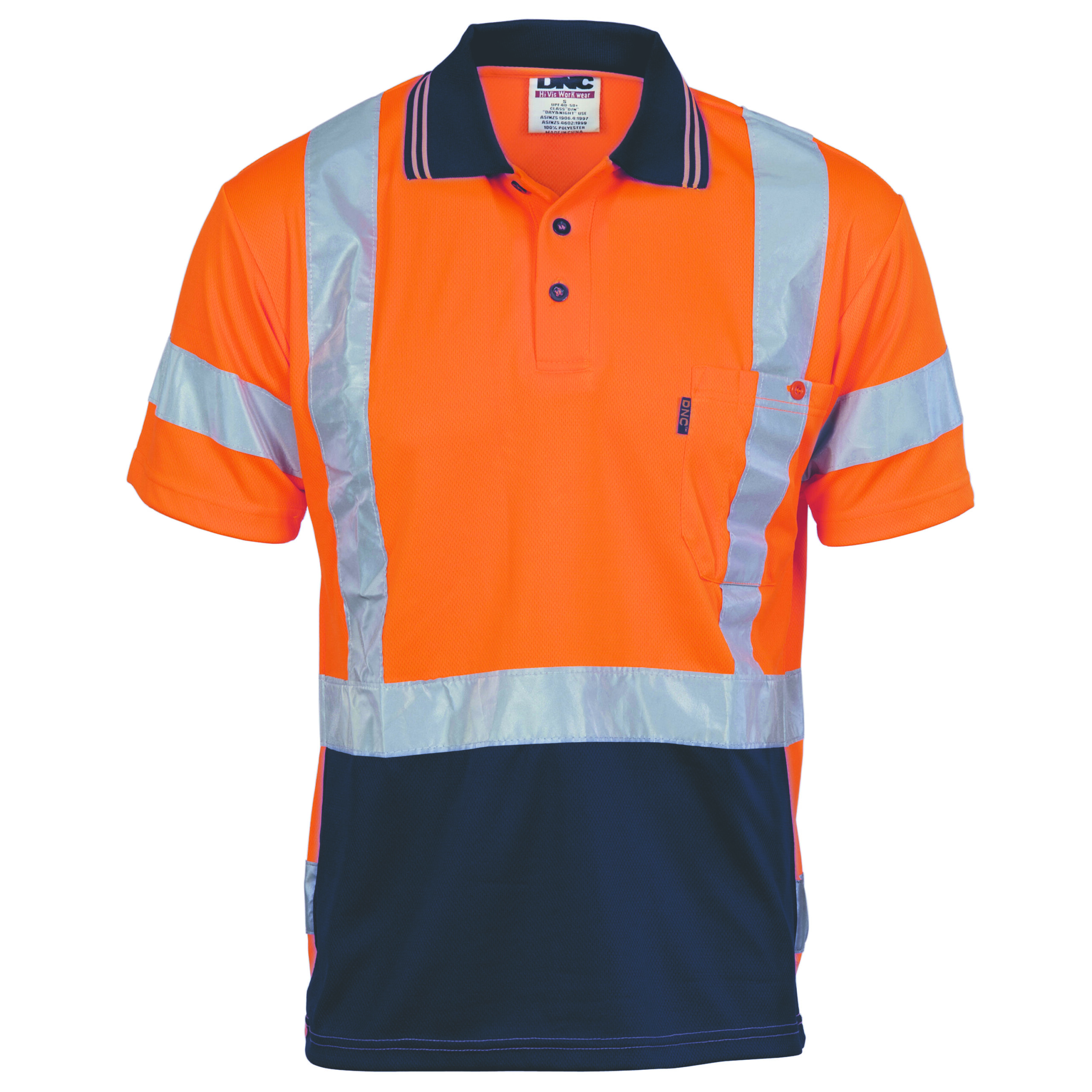 HiVis D/N Cool Breathe Polo Shirt with Cross Back R/Tape - Short Sleeve Orange/Navy HiVis D/N Cool Breathe Polo Shirt with Cross Back R/Tape - Short Sleeve Orange/Navy