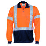 HiVis D/N Cool Breathe Polo Shirt with Cross Back R/Tape - Long Sleeve Orange/Navy