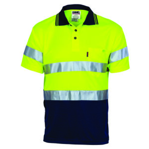 HiVis D/D Cool Breathe Polo Shirt With CSR R/Tape - Short Sleeve Yellow/Navy
