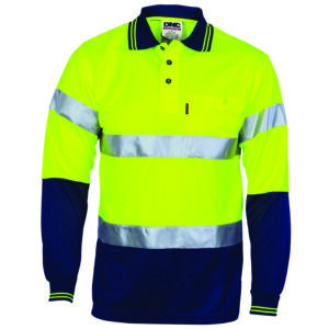 HiVis D/N Cool Breathe Polo Shirt With CSR R/Tape - Long Sleeve Yellow/Navy