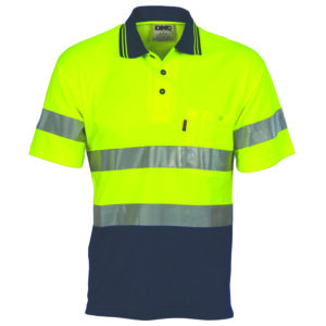 Hi Vis Two Tone Cotton Back Polos with Generic R.Tape - short sleeve Yellow/Navy