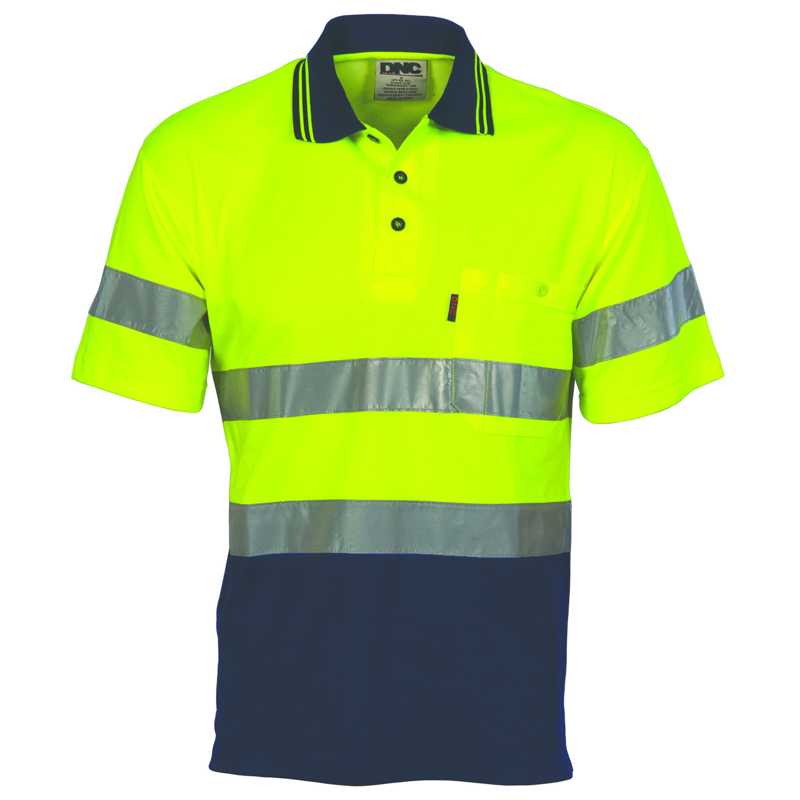 Hi Vis Two Tone Cotton Back Polos with Generic R.Tape - short sleeve Yellow/Navy