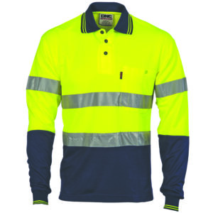 Hi Vis Two Tone Cotton Back Polos with Generic R.Tape - L/S Yellow/Navy