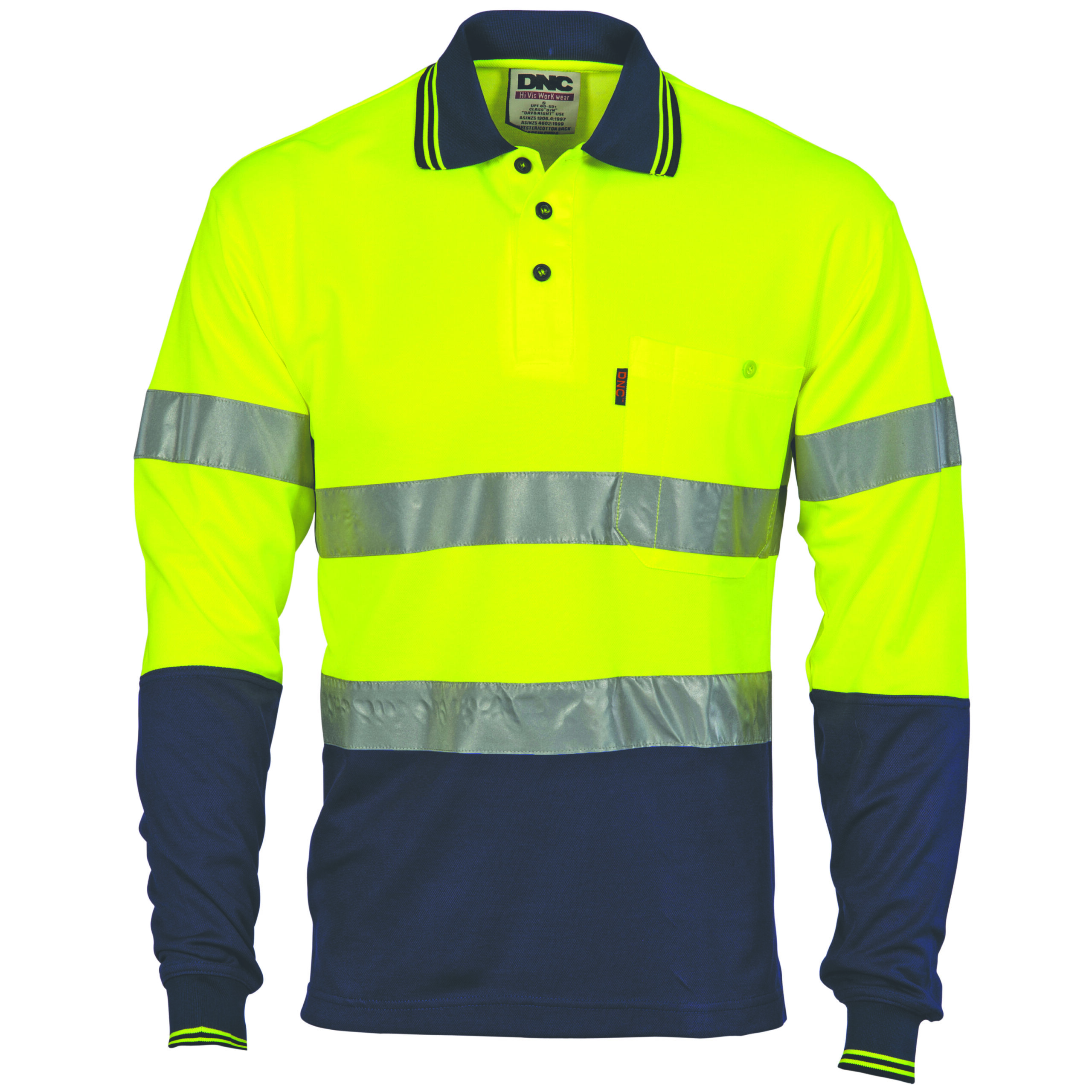 Hi Vis Two Tone Cotton Back Polos with Generic R.Tape - L/S Yellow/Navy