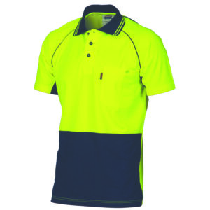 HiVis Cotton Backed Cool-Breeze Contrast Polo - Short Sleeve Yellow/Navy