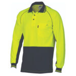 HiVis Cotton Backed Cool-Breeze Contrast Polo - long Sleeve Yellow/Navy