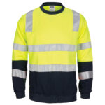 HIVIS 2 tone, crew-neck fleecy sweat shirt with shoulders, double hoop body and arms CSR R/Tape. Yellow/Navy
