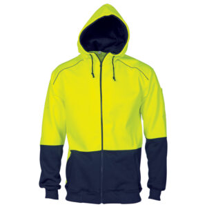 HiVis Contrast Piping Fleecy Hoodie Yellow/Navy