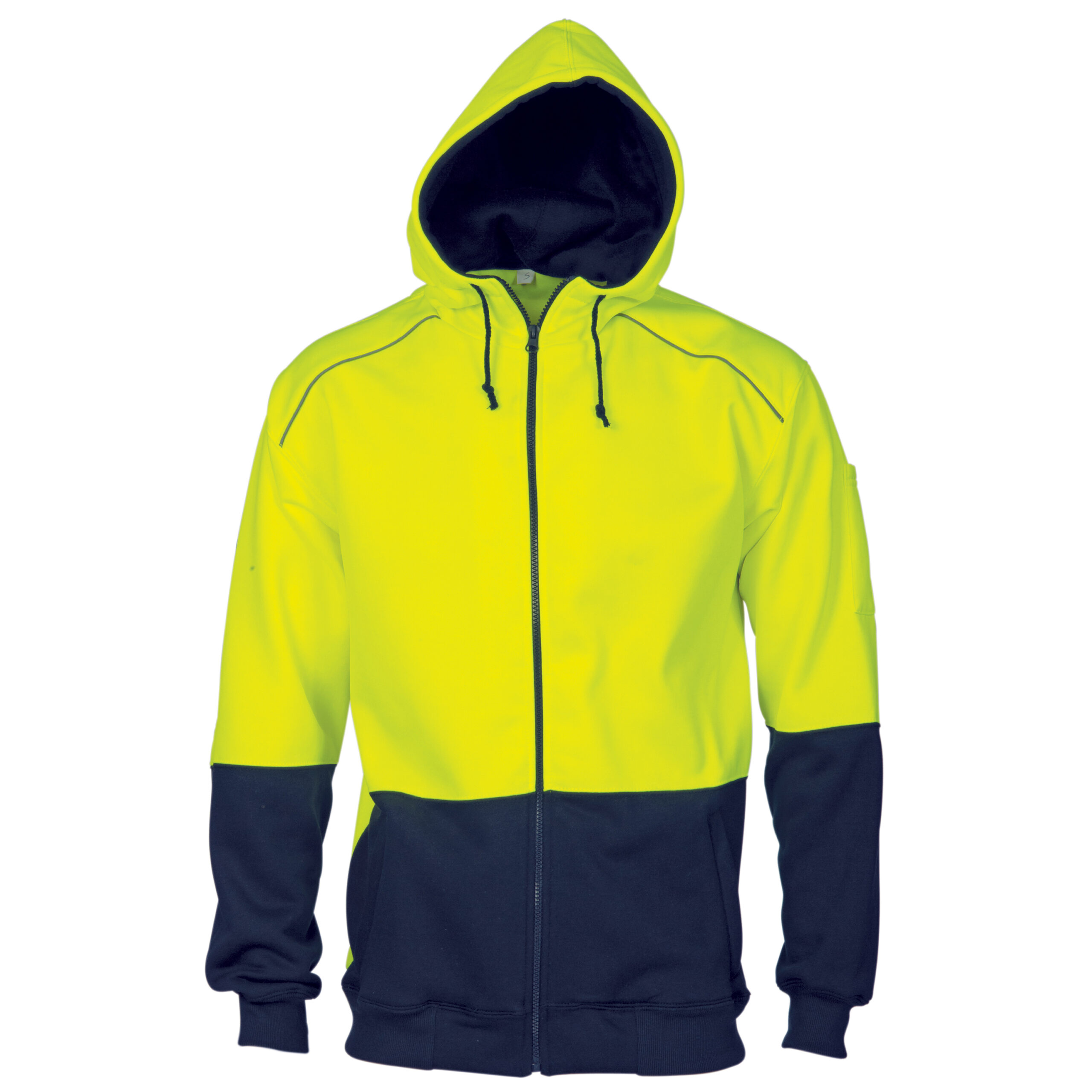 HiVis Contrast Piping Fleecy Hoodie Yellow/Navy