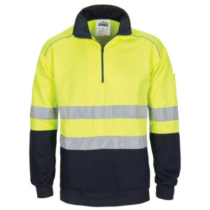 HiVis 1/2 Zip Fleecy with Hoop Pattern CSR Reflective Tape Yellow/Navy