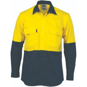HiVis Cool-Breeze Vertical Vented Cotton Shirt - Long sleeve Yellow/Navy