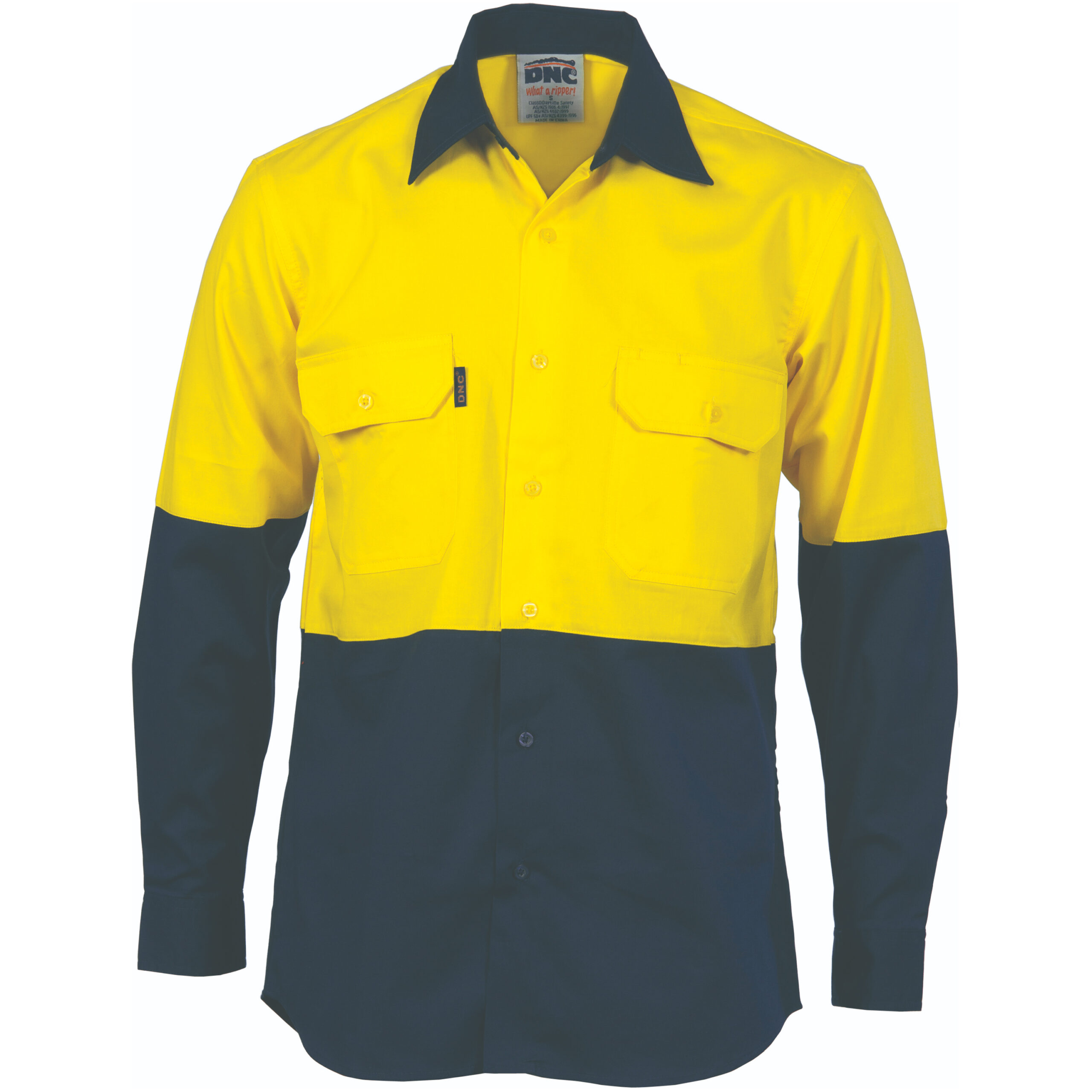 HiVis Cool-Breeze Vertical Vented Cotton Shirt - Long sleeve Yellow/Navy