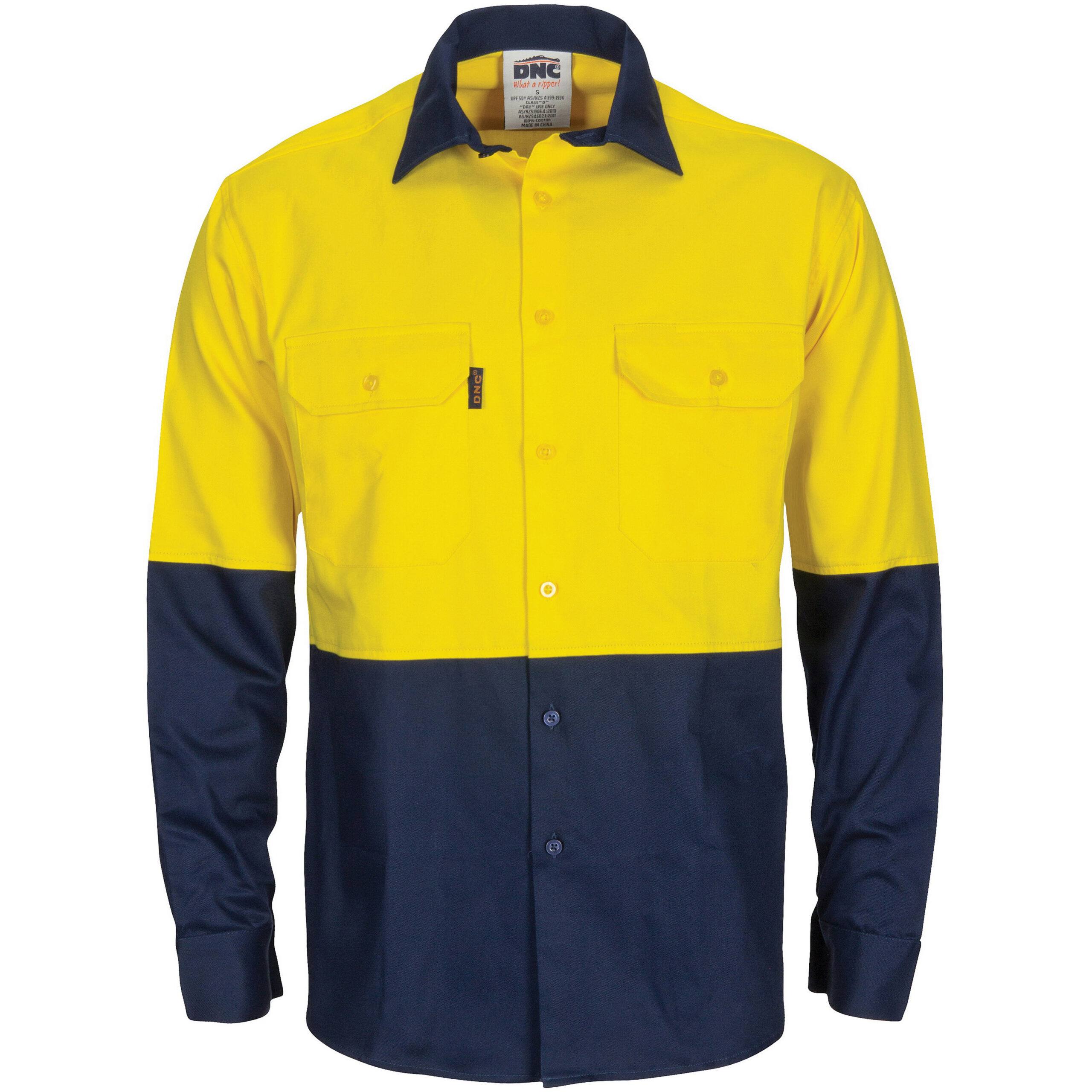 HiVis L/W Cool-Breeze T2 Vertical Vented Cotton Shirt with Gusset Sleeves - Long Sleeve Yellow/Navy HiVis L/W Cool-Breeze T2 Vertical Vented Cotton Shirt with Gusset Sleeves - Long Sleeve Yellow/Navy