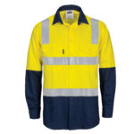 HIVIS Two Tone Cool-Breeze Cotton Shirt with Hoop & Shoulder CSR Reflective Tape - Long Sleeve Yellow/Navy