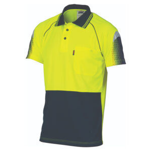 HiVis Cool-Breathe Sublimated Piping Polo - Short Sleeve Yellow/Navy