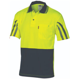 HiVis Cool-Breathe Printed Stripe Polo - Short Sleeve Yellow/Navy