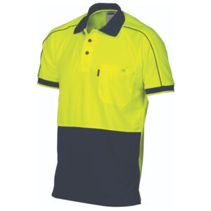 HiVis Cool-Breathe Double Piping Polo -
Short Sleeve Yellow/Navy